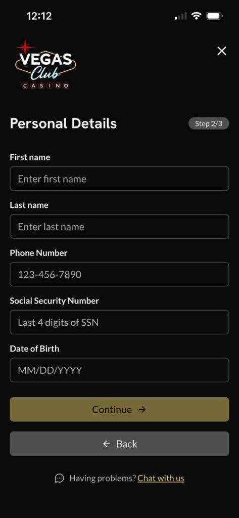 Vegas Club Casino Registration
