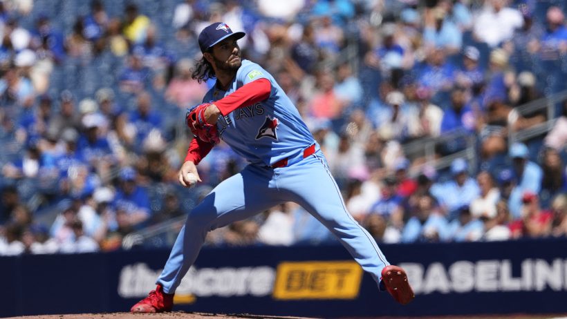 Dylan Cease pitching for the Blue Jays in the 2026 MLB season.