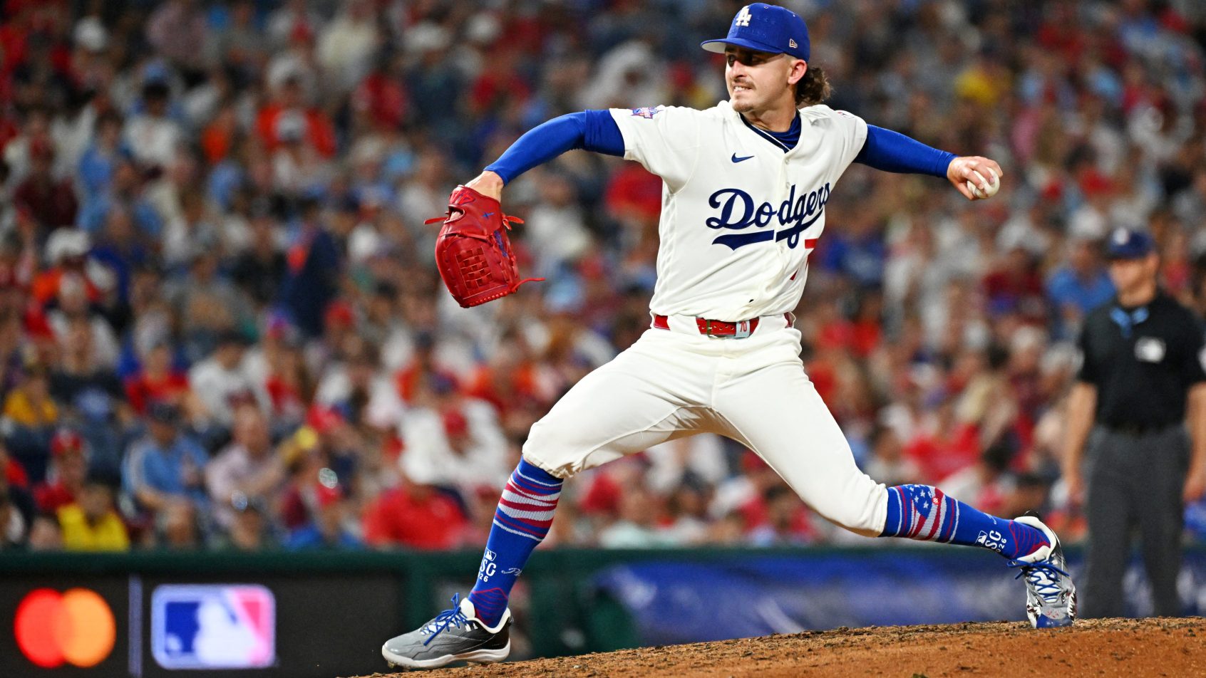 Justin Wrobleski pitching for the Los Angeles Dodgers in 2026.