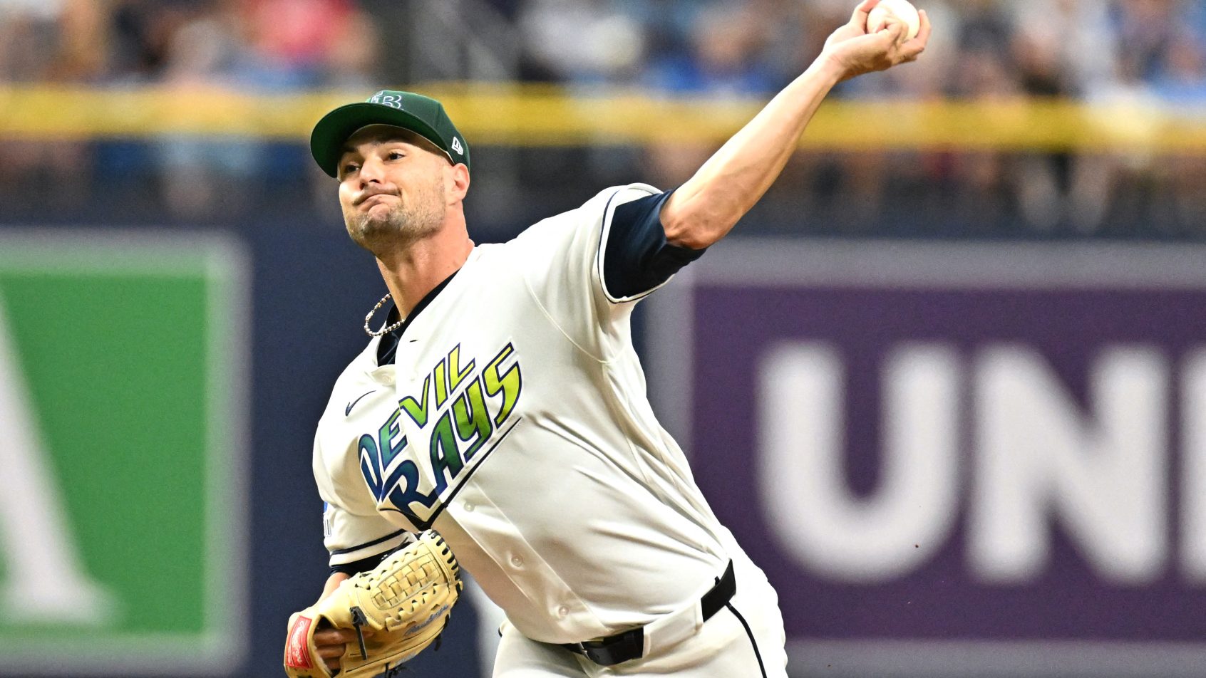 Shane McClanahan throws pitch