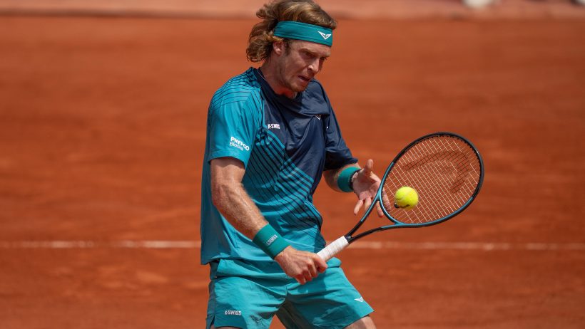 Andrey Rublev hitting a volley
