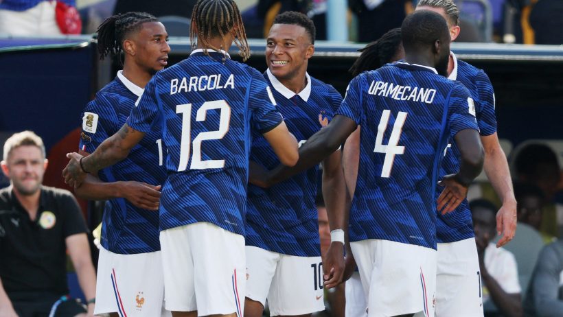 Kylian Mbappe celebrating a goal for France in the 2026 FIFA World Cup.