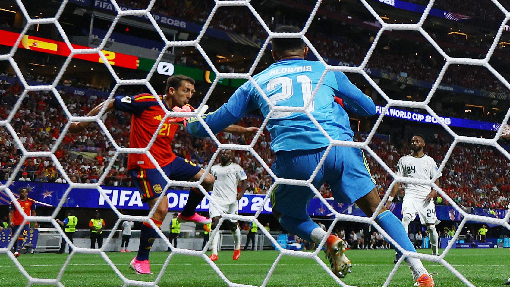 Spain's Mikel Oyarzabal scoring a goal