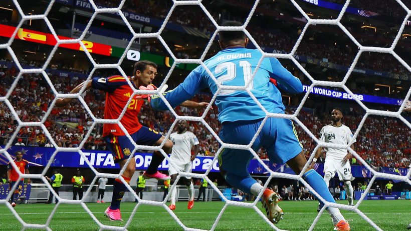 Spain's Mikel Oyarzabal scoring a goal