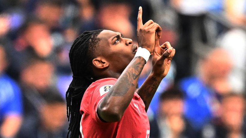 Portugal's Rafael Leao points to the heavens