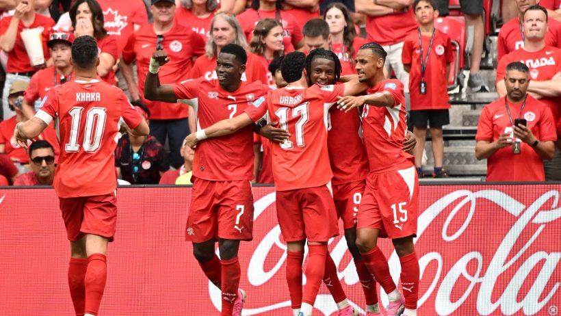 Switzerland celebrates a goal vs Canada at the FIFA World Cup.