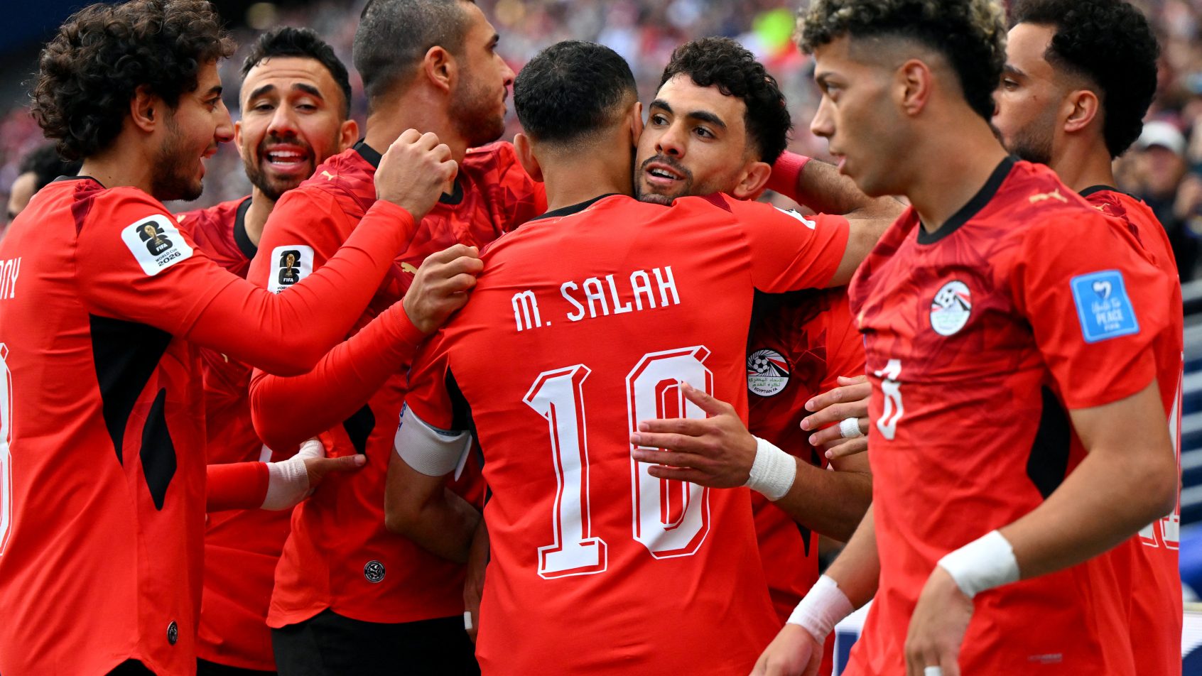 Egypt celebrates a goal in their World Cup match vs Iran.