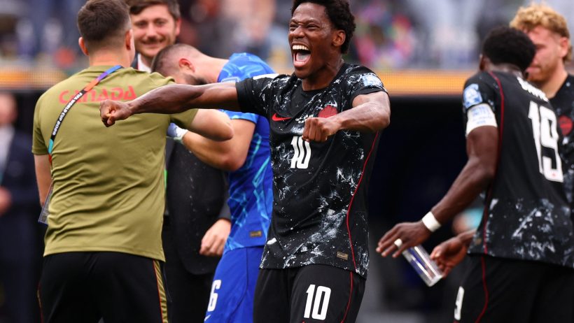 Canada's Jonathan David celebrates after the match