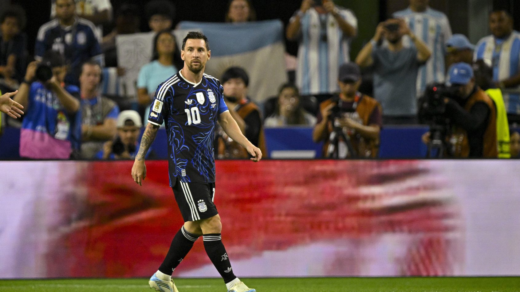 Lionel Messi playing for Argentina in the 2026 FIFA World Cup.