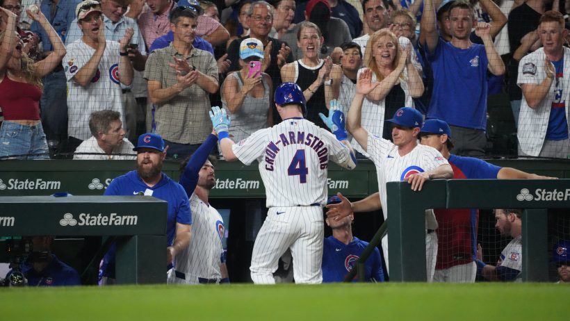 Pete Crow-Armstrong greeted in dugout