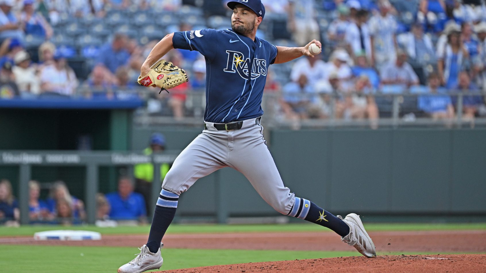 Shane McClanahan throws a pitch to the plate.