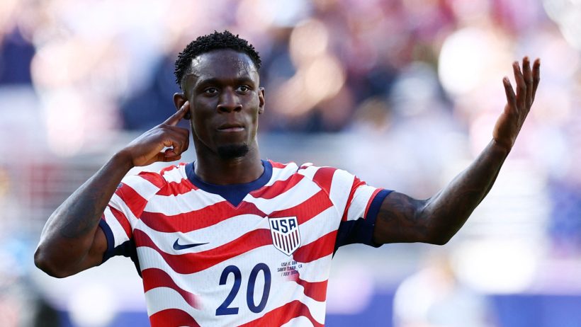 Folarin Balogun celebrates a goal for USA at the FIFA World Cup.