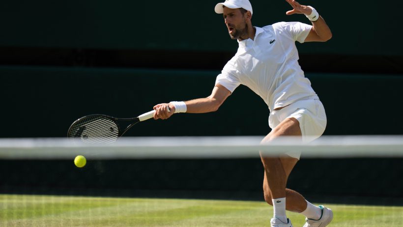Novak Djokovic hitting a forehand
