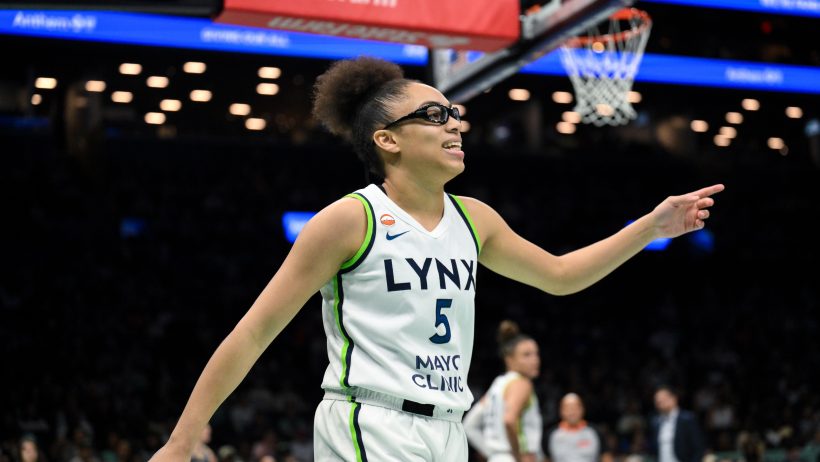 Olivia Miles reacts after drawing a foul against the New York Liberty.