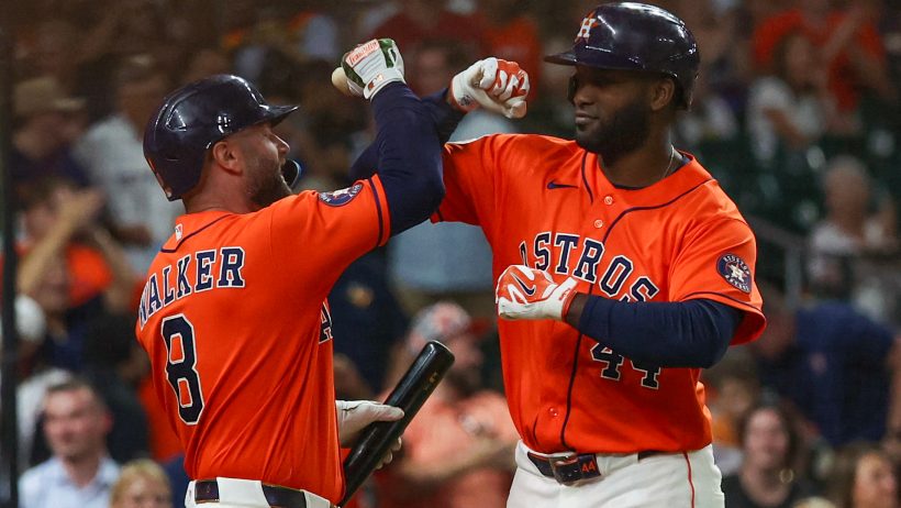The Astros celebrate a home run versus the Rays.
