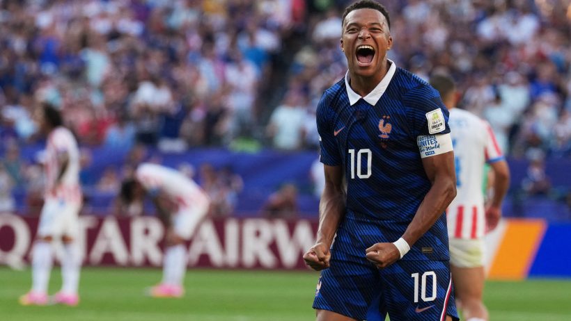 Kylian Mbappe celebrates a French victory at the World Cup.