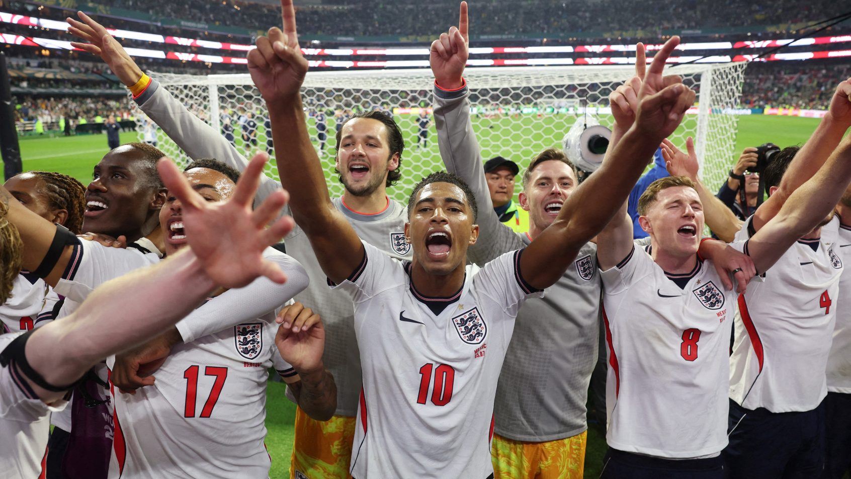 England celebrates its victory over Mexico at the FIFA World Cup.