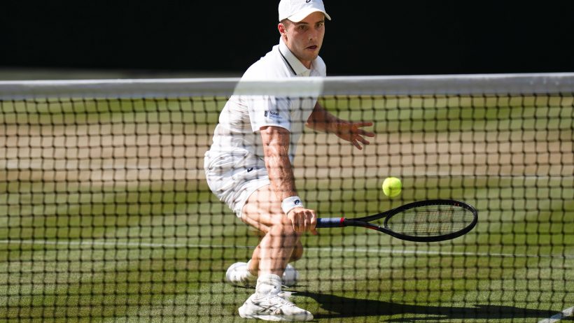 Arthur Fery of Great Britain hitting a volley