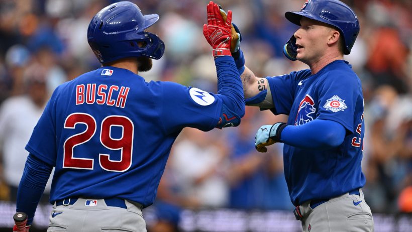 The Chicago Cubs celebrate a home run versus the Orioles.