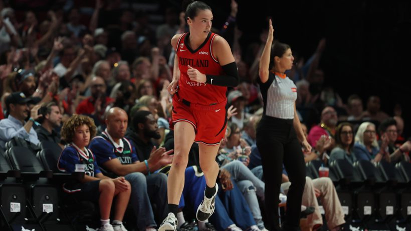 Bridget Carleton runs back up the court after splashing a jumper versus Las Vegas.
