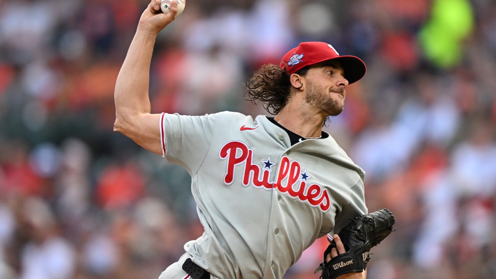 Aaron Nola delivers a pitch versus the Tigers.