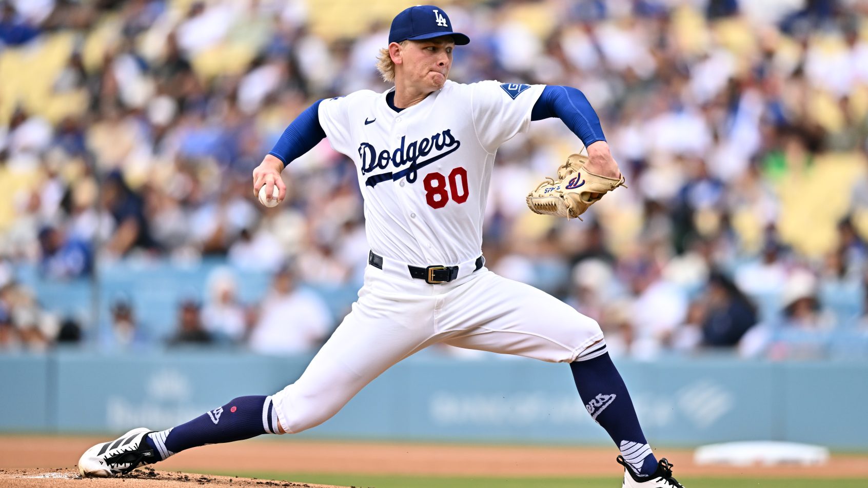 Emmet Sheehan pitching for the Los Angeles Dodgers in the 2026 MLB season.