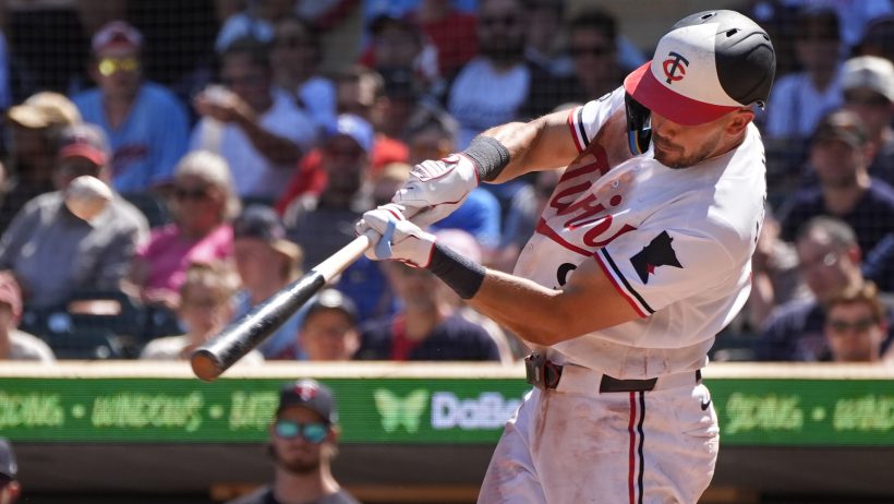 Trevor Larnach belts a home run versus the Angels.