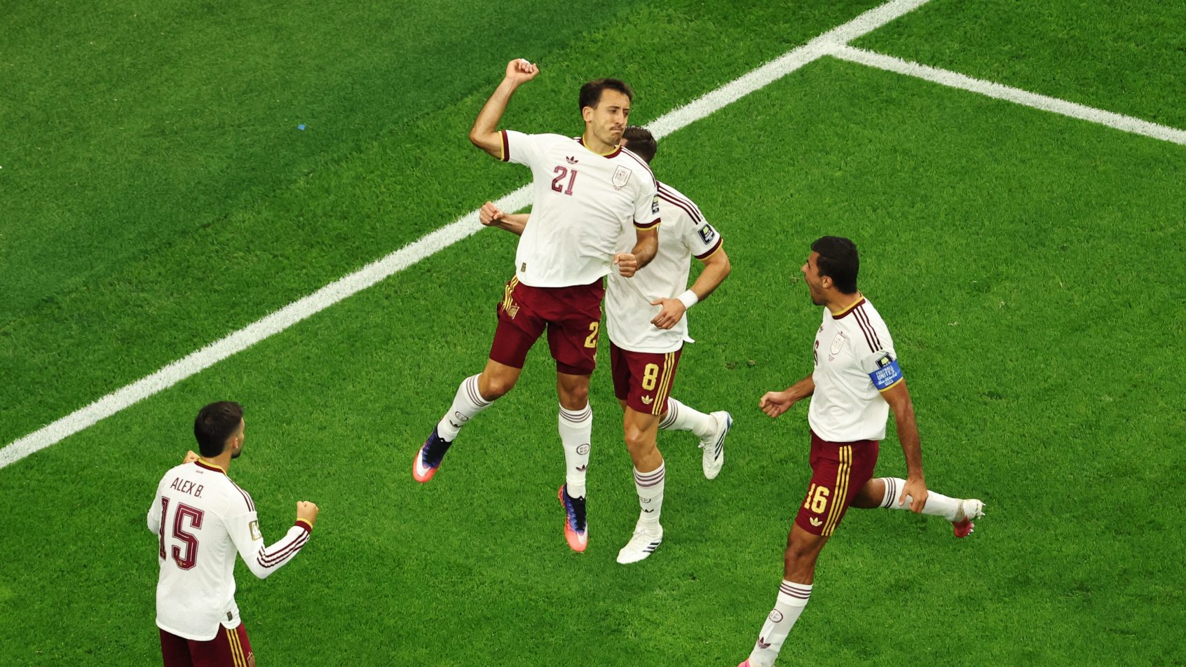 Mikel Oyarzabal leapin celebration