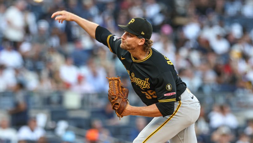Braxton Ashcraft delivers a pitch versus the Yankees.
