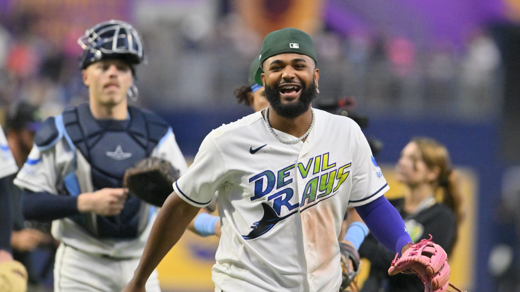 The Rays celebrate a victory over the Guardians.