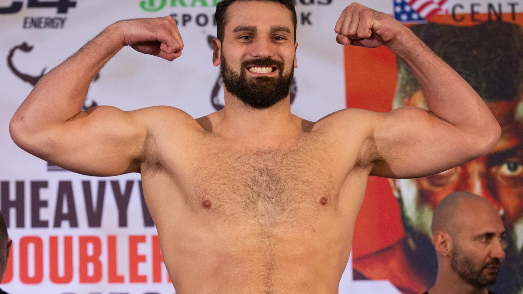 Guido Vianello stands on a scale during Top Rank weigh-ins at the American Bank Center on Friday, April 12, 2024, in Corpus Christi, Texas.