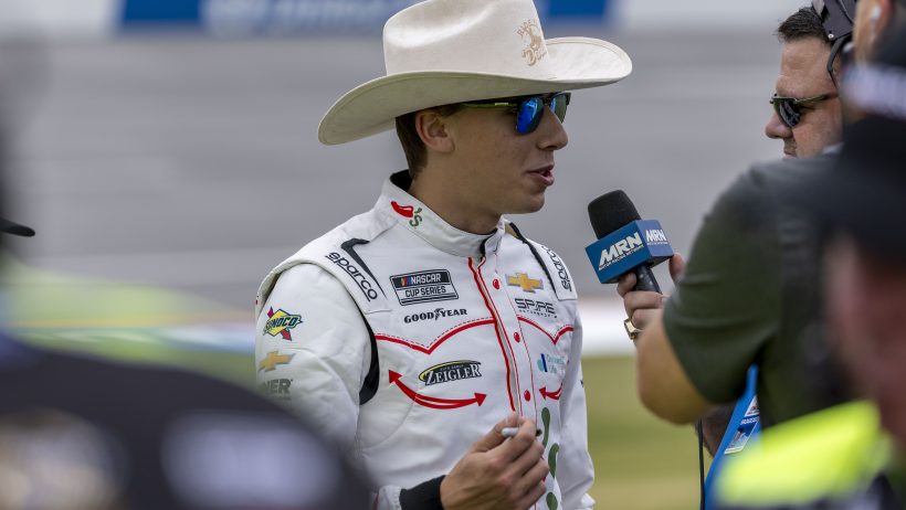 Carson Hocevar gets interviewed at Talladega (2026).