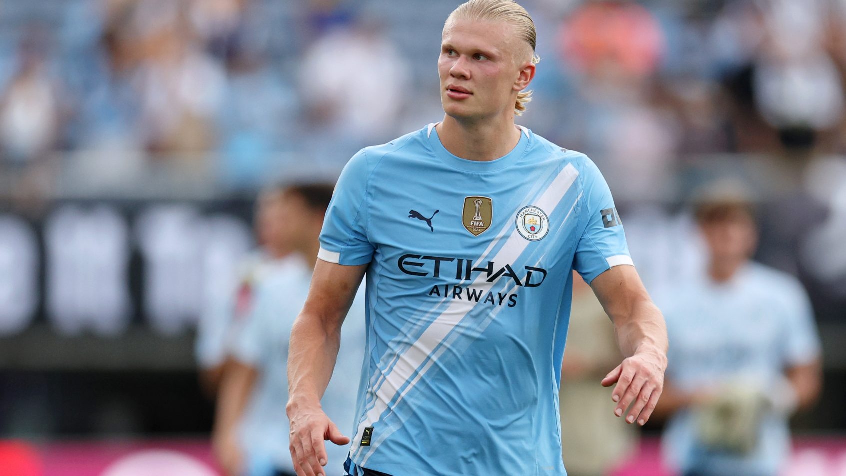 Erling Haaland playing for Manchester City.