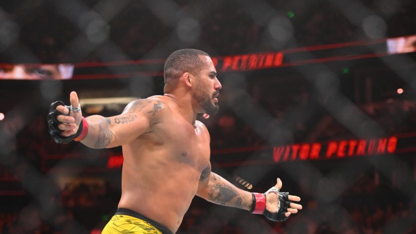 Vitor Petrino celebrates following a victory on a UFC Fight Night card.