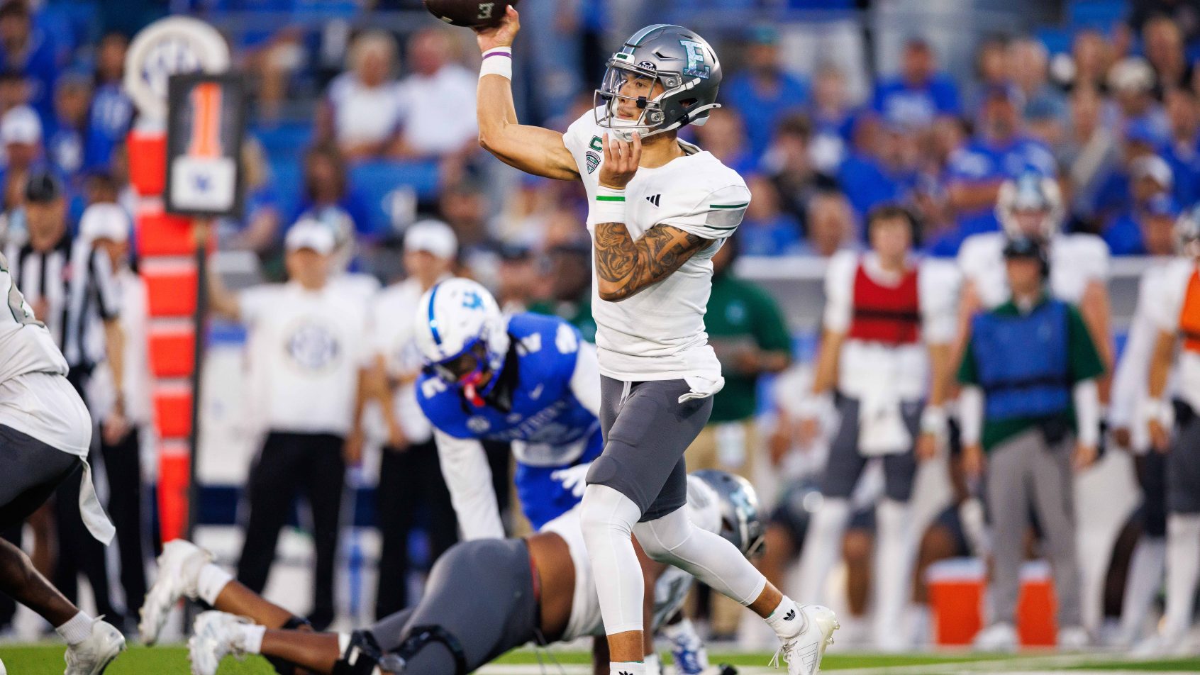 Noah Kim playing for Eastern Michigan in the 2025 college football season.