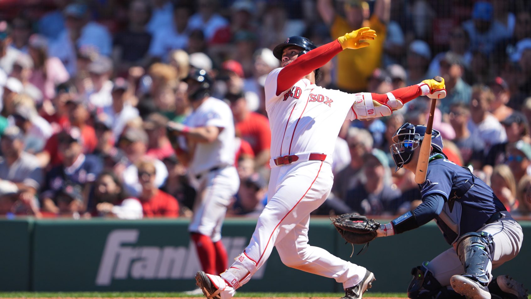 Wilson Contreras launches a home run for the Red Sox.