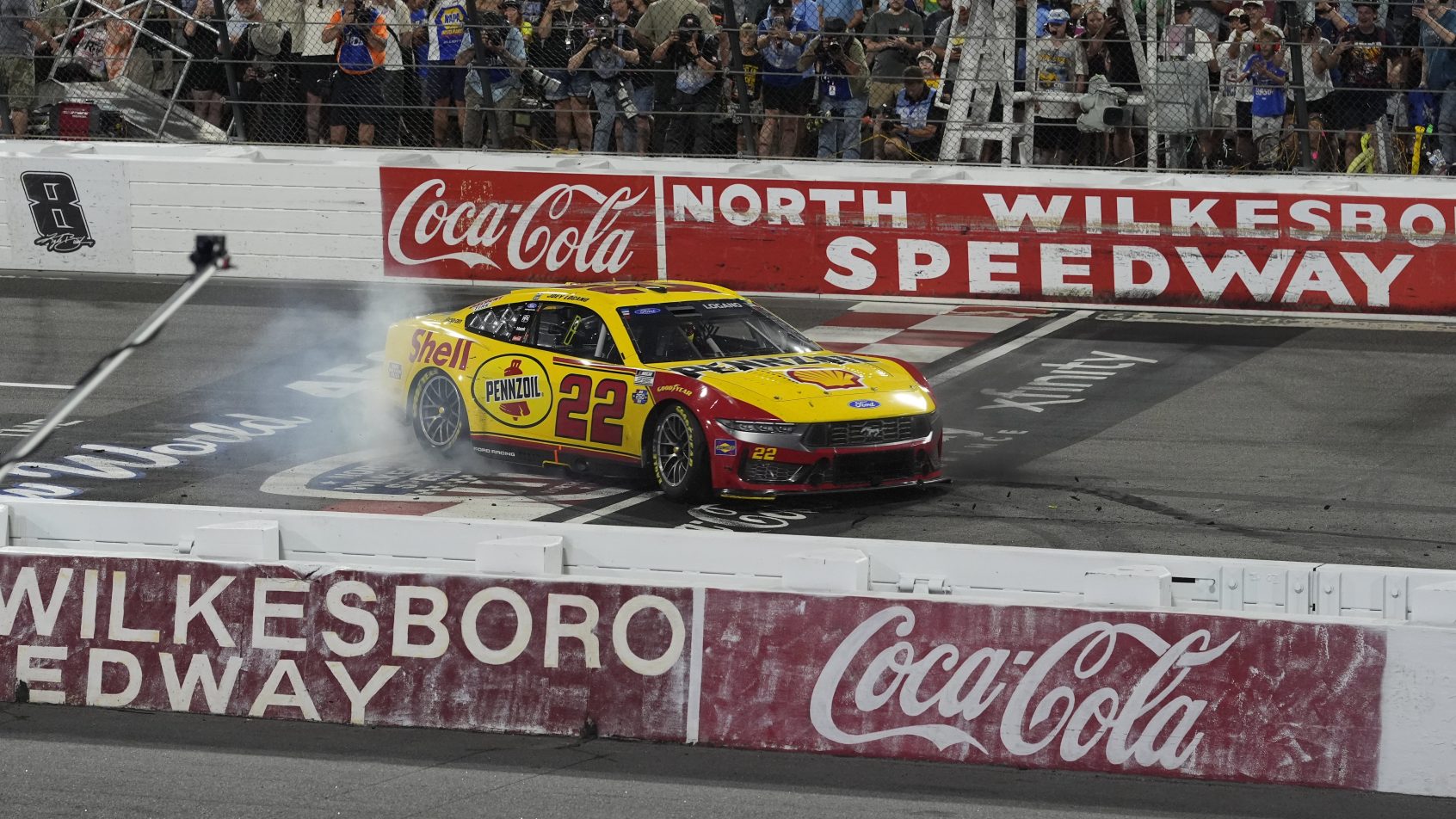 Joey Logano on-track at North Wilkesboro (2026).