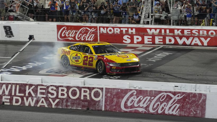 Joey Logano on-track at North Wilkesboro (2026).