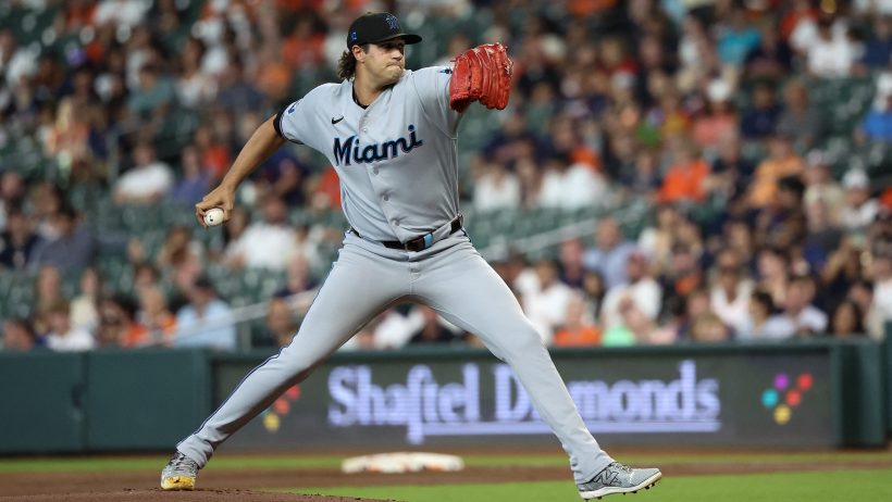 Tyler Phillips pitching for the Miami Marlins in the 2026 MLB season.