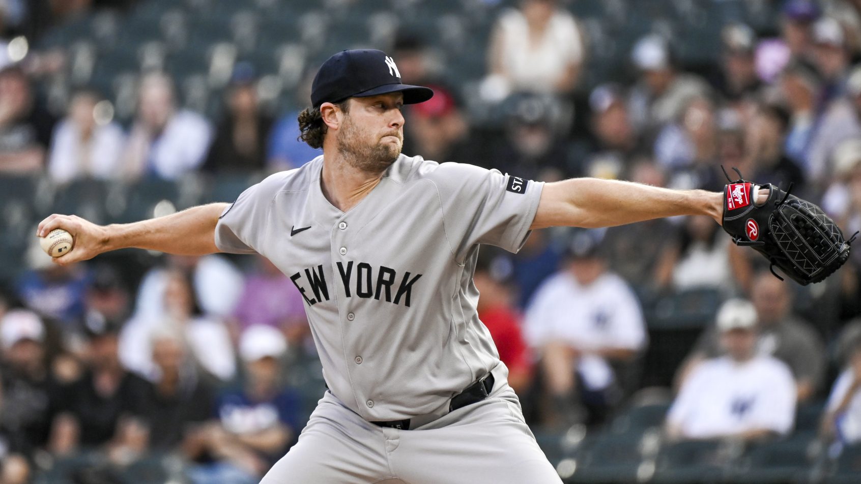 Gerrit Cole pitching for the New York Yankees in the 2026 MLB season.
