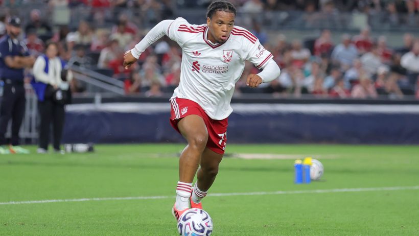 Rio Ngumoha playing for Liverpool.