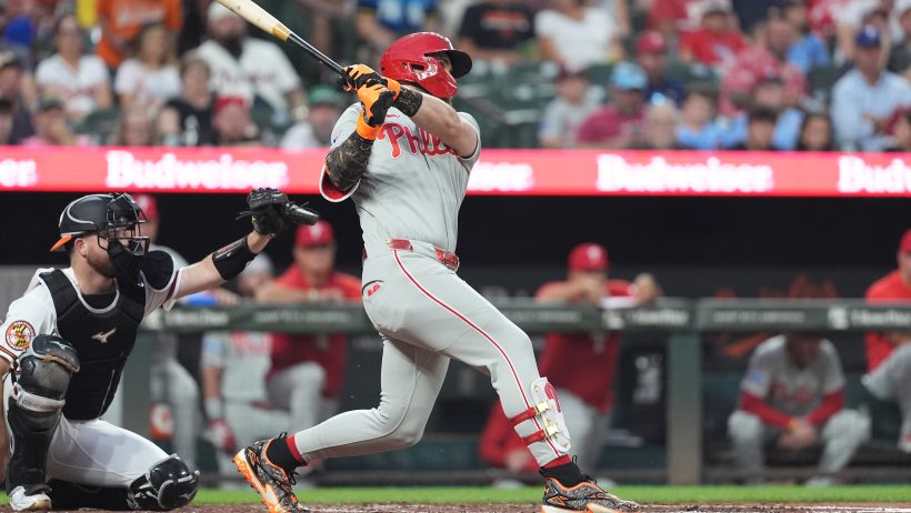 Bryce Harper hitting for the Philadelphia Phillies in the 2026 MLB season.