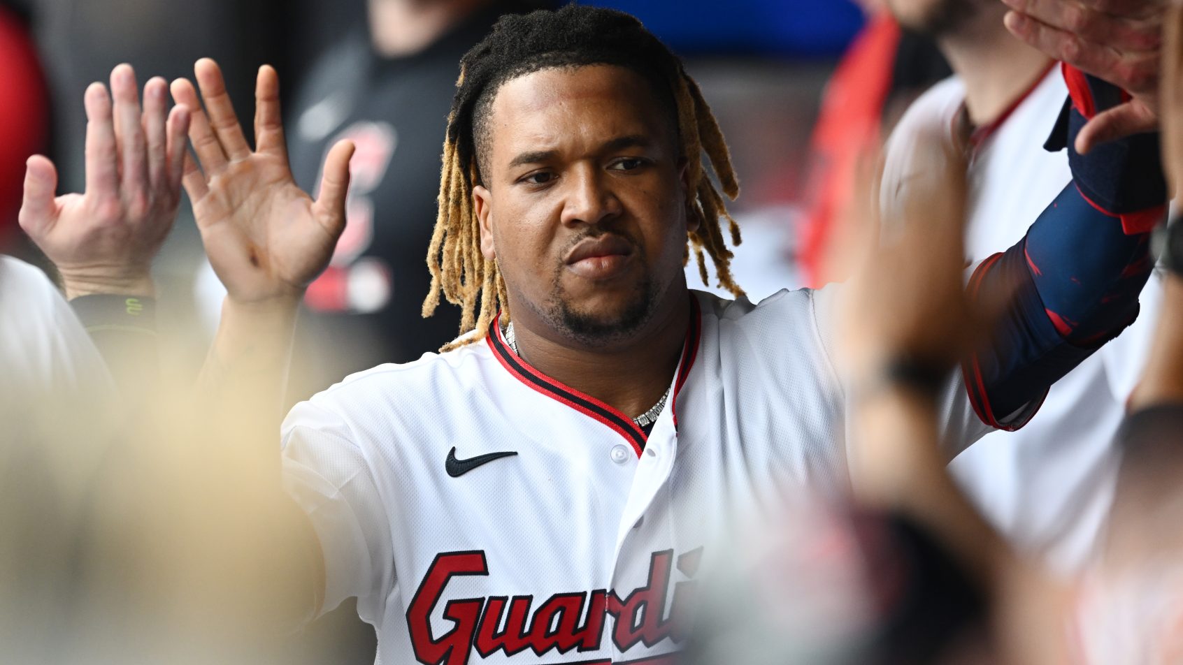 Jose Ramirez celebrates with teammates