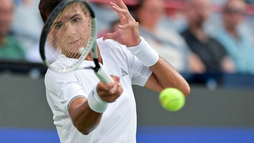Rafael Jodar hitting a forehand in Montreal