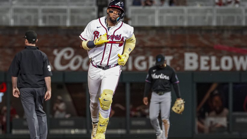 Ronald Acuna Jr. running the bases for the Atlanta Braves in the 2026 MLB season.