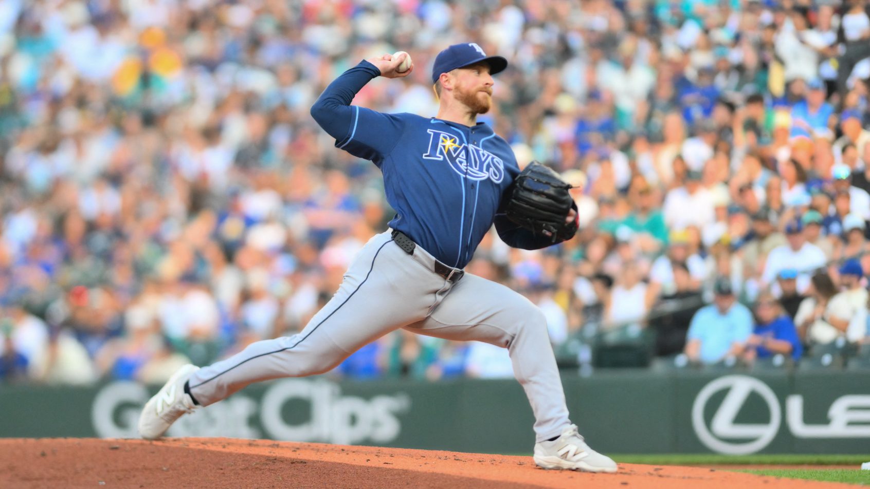 Drew Rasmussen pitching for the Tampa Bay Rays