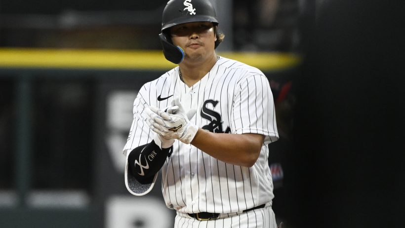 Munetaka Murakami celebrates an RBI vs the Guardians.