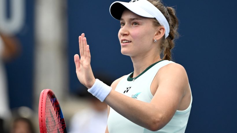 Elena Rybakina celebrates a victory at the National Bank Open.