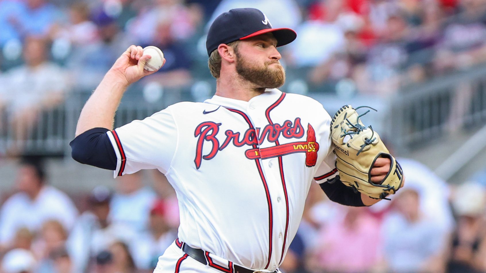 Bryce Elder delivers a pitch versus the Mets.