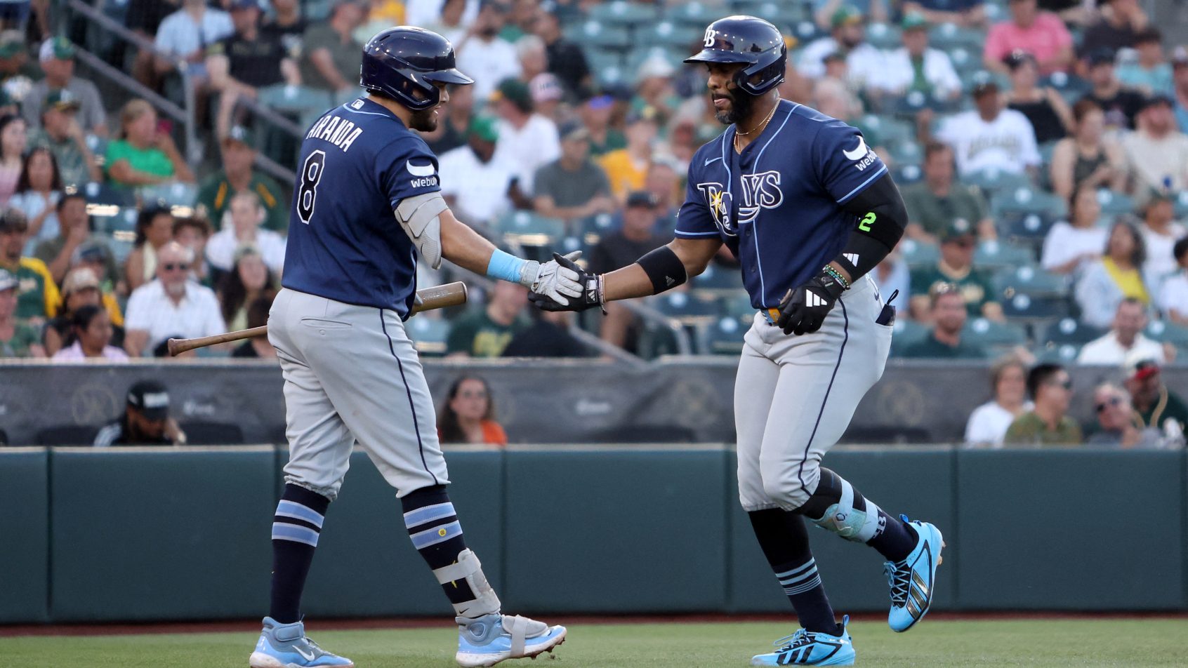 Yandy Diaz celebrating with the Tampa Bay Rays in the 2026 MLB season.